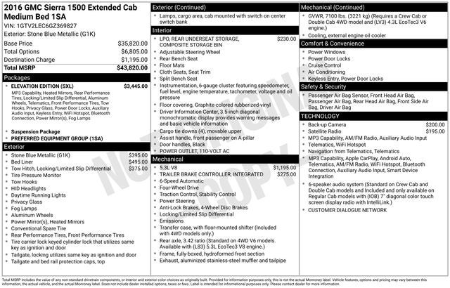 2016 GMC Sierra 1500 Base Elevation